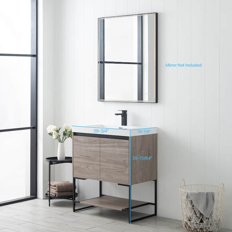 Freestanding Bathroom Vanity Set with Open Shelf & Acrylic Sink