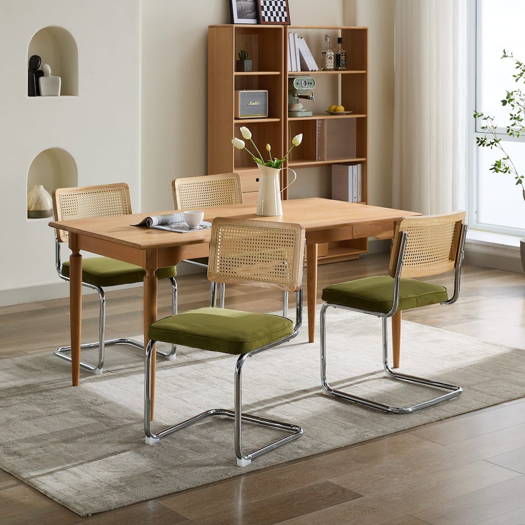 Modern Dining Chairs Set of 2, Velvet Accent Chairs Upholstered Rattan Kitchen Chairs
