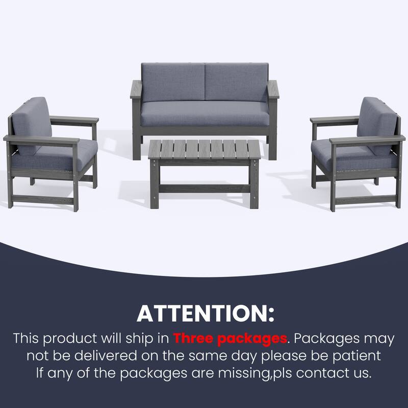 Outdoor Patio HDPE Sectional Sofa and Table Set, Removable Cushions Included, a Loveseat, 2 Single Sofas