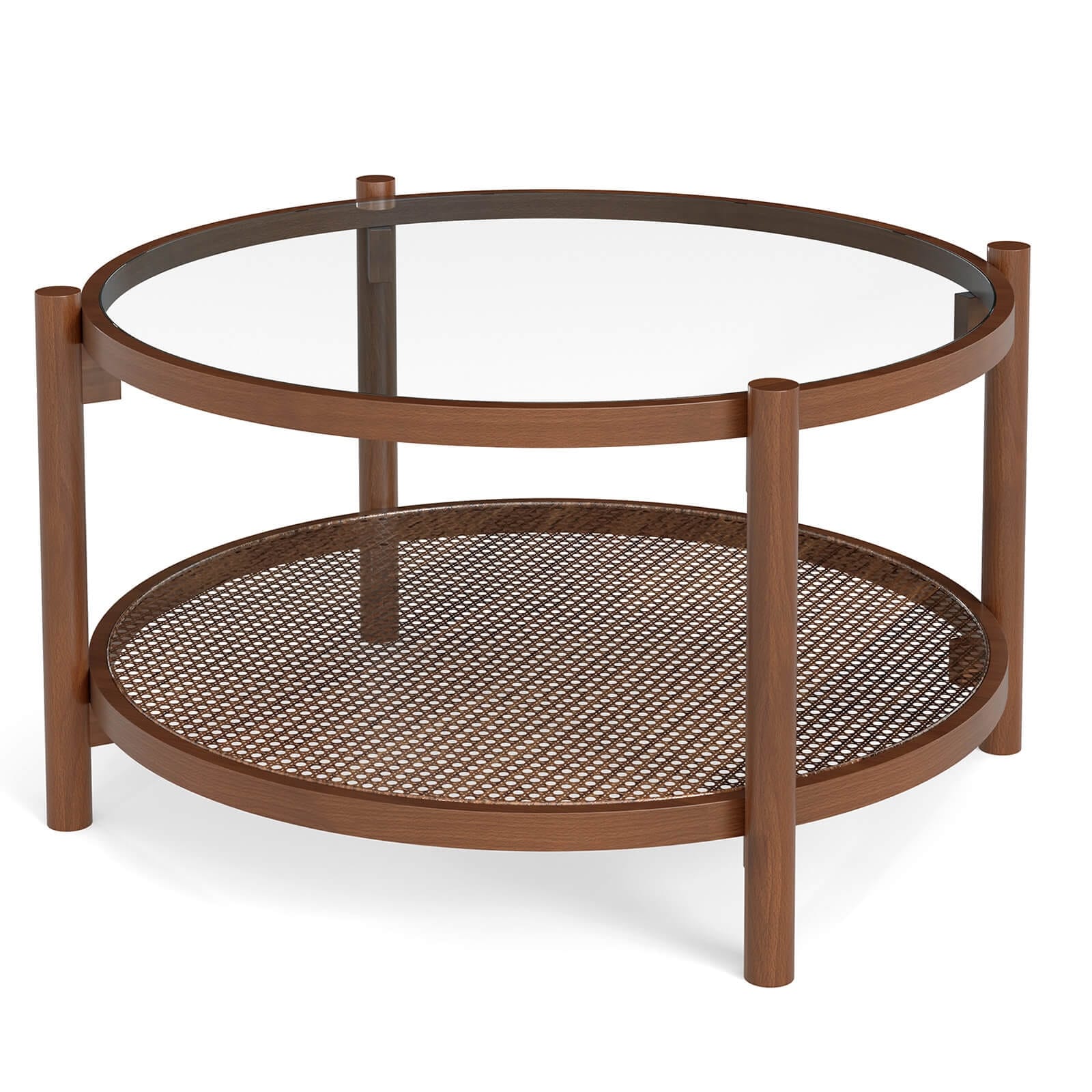 Costway Wooden 31" Round Coffee Table with Tempered Glass Top Handmade - See Details