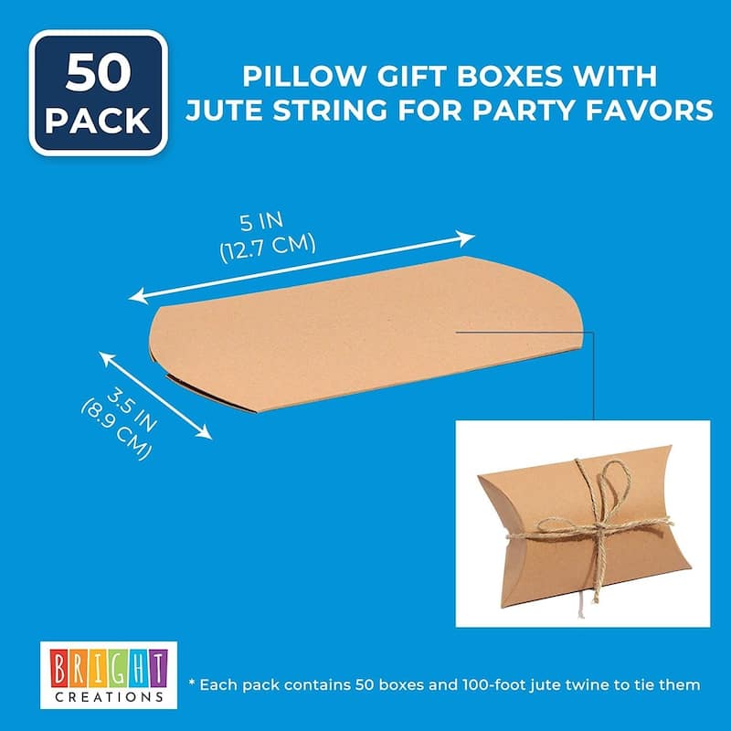 Bright Creations 100-Pack Pillow Boxes with Twine for Jewelry Party Favor Gift Card (5x3 In)