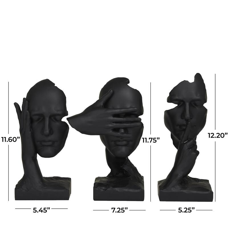 Black Polystone Face Decorative Sculpture (Set of 3)