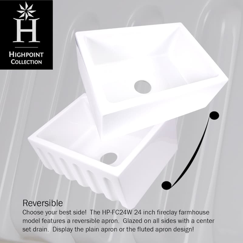 Highpoint Collection 24-inch Single Bowl Reversible Fireclay Farmhouse Kitchen Sink