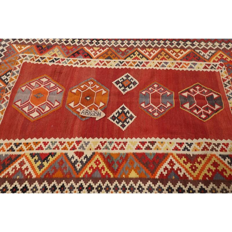 Kilim Qashqai Persian Vintage Rug Hand-Woven Orange Wool Carpet - 4'5"x 7'4"