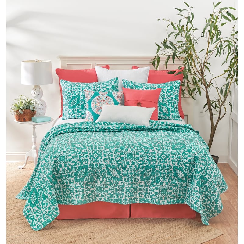 Madison Aqua Cotton Cotton Quilt Set - Reversible and Machine Washable