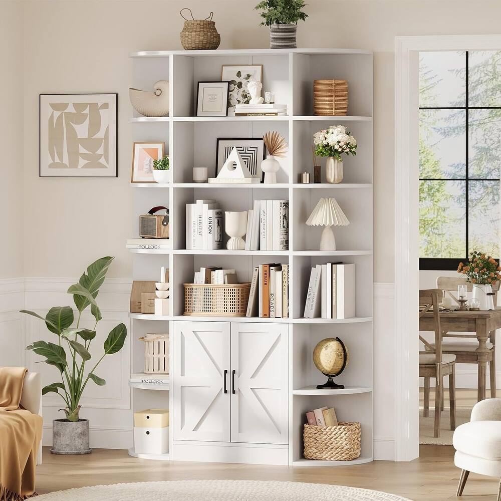 6 Tier Freestanding Bookcase with Storage Cabinet for Living Room Home Office