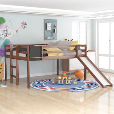 Loft Bed Wood Bed with Slide, Stair and Chalkboard