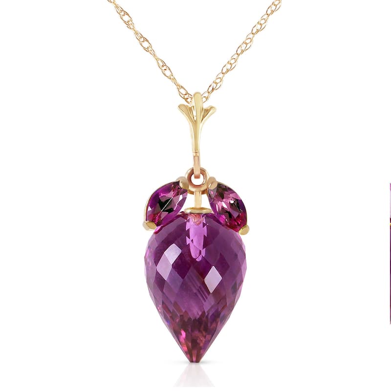 10 Carat 14K Solid Gold Necklace Marquis Pointy Briolette Amethyst - 24 Inch - Yellow