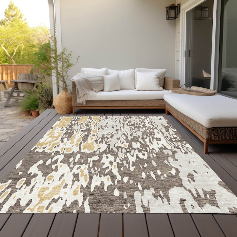 Machine Washable Indoor/ Outdoor Abstract Contemporary Chantille Rug - Brown - 3' x 5'