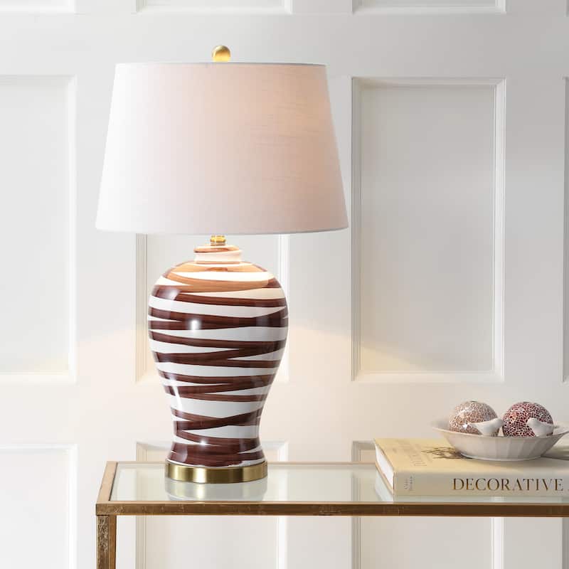 Dip 29" Ceramic LED Table Lamp, Blue/White by JONATHAN Y - Brown/White