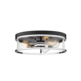 3-Light Black And Chrome Metal Flush Mount