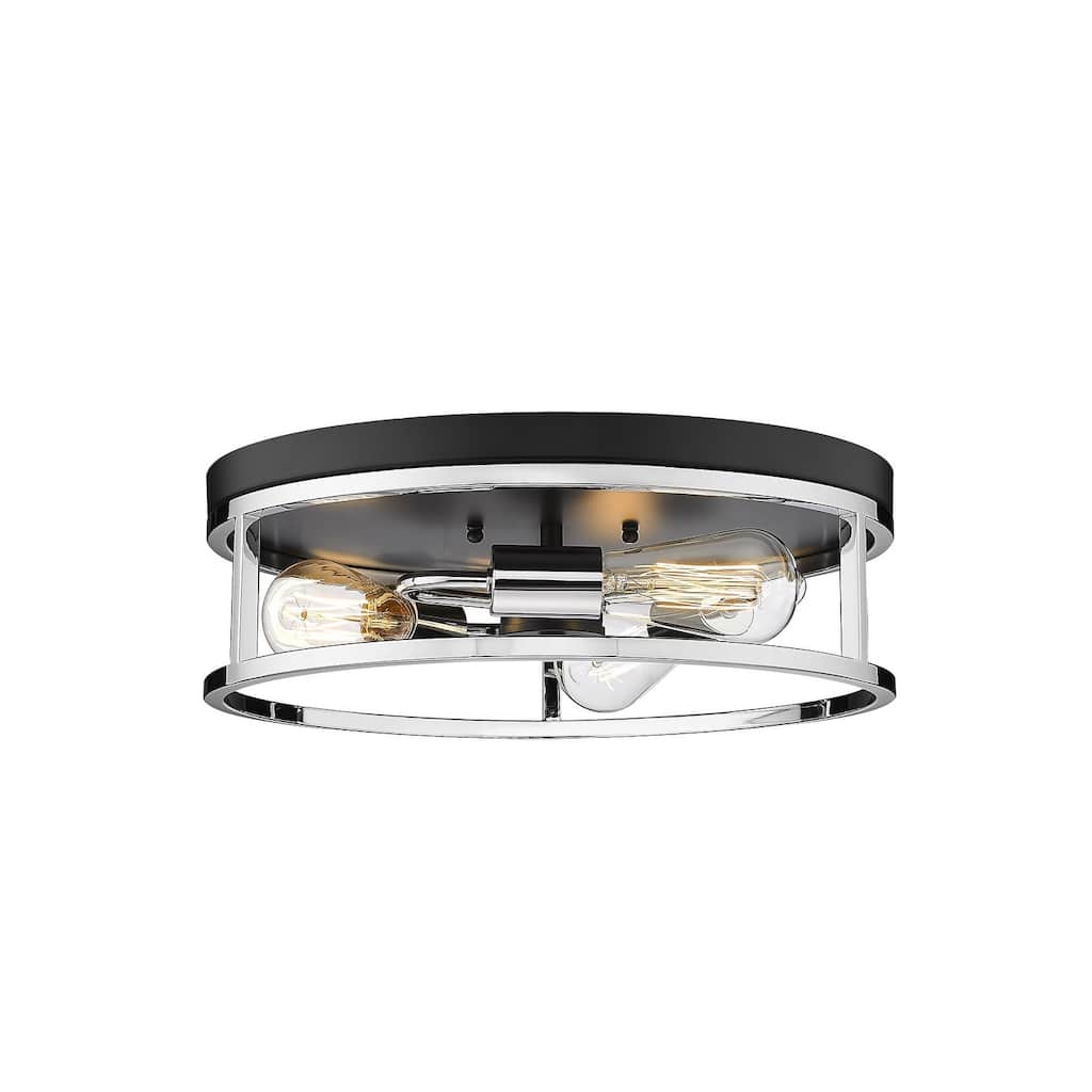 3-Light Black And Chrome Metal Flush Mount