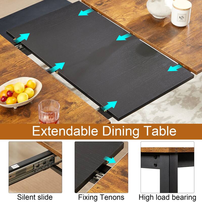 VECELO 3-Piece Dining Table Set with 2 Benches, 63" Extendable Kitchen Table & Chairs Set for 4-8, Dining Room Table