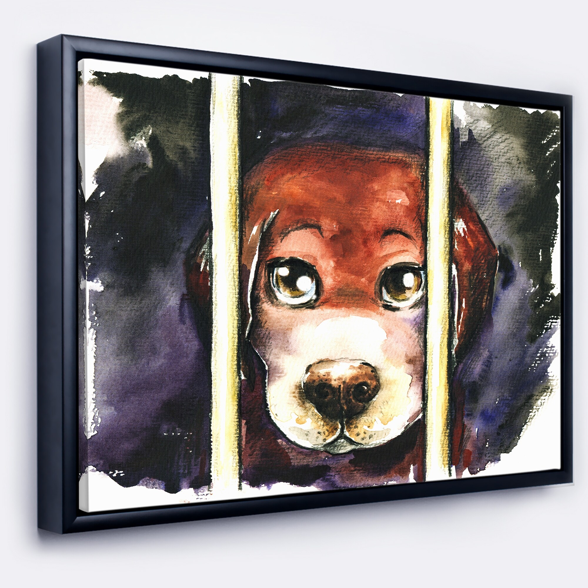 Shop Designart Sad Dog In Animal Shelter Abstract Framed Canvas