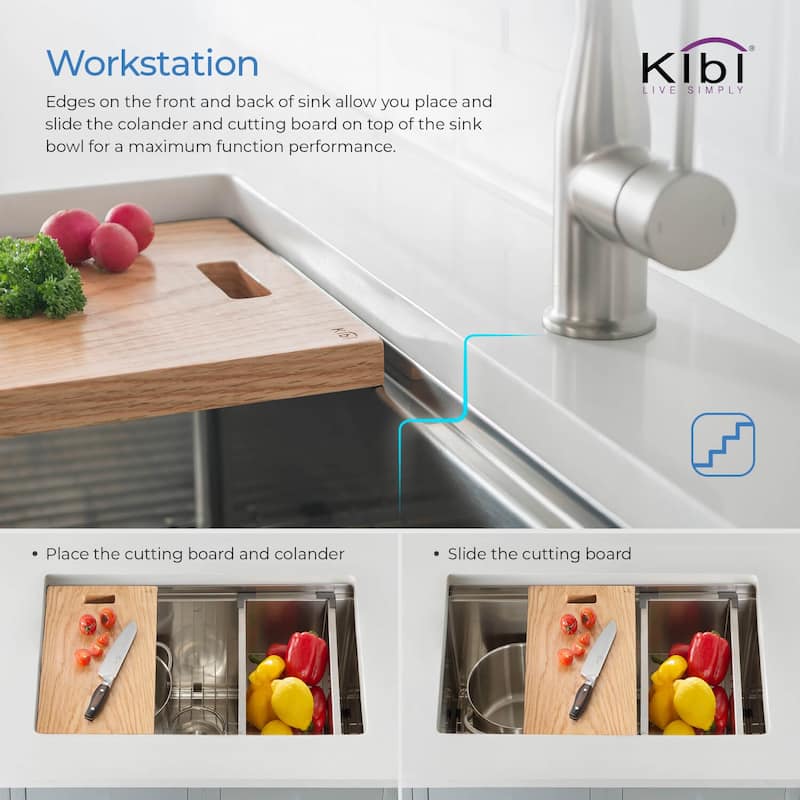33 Inches Undermount Single Bowl Stainless Steel Workstation Sink