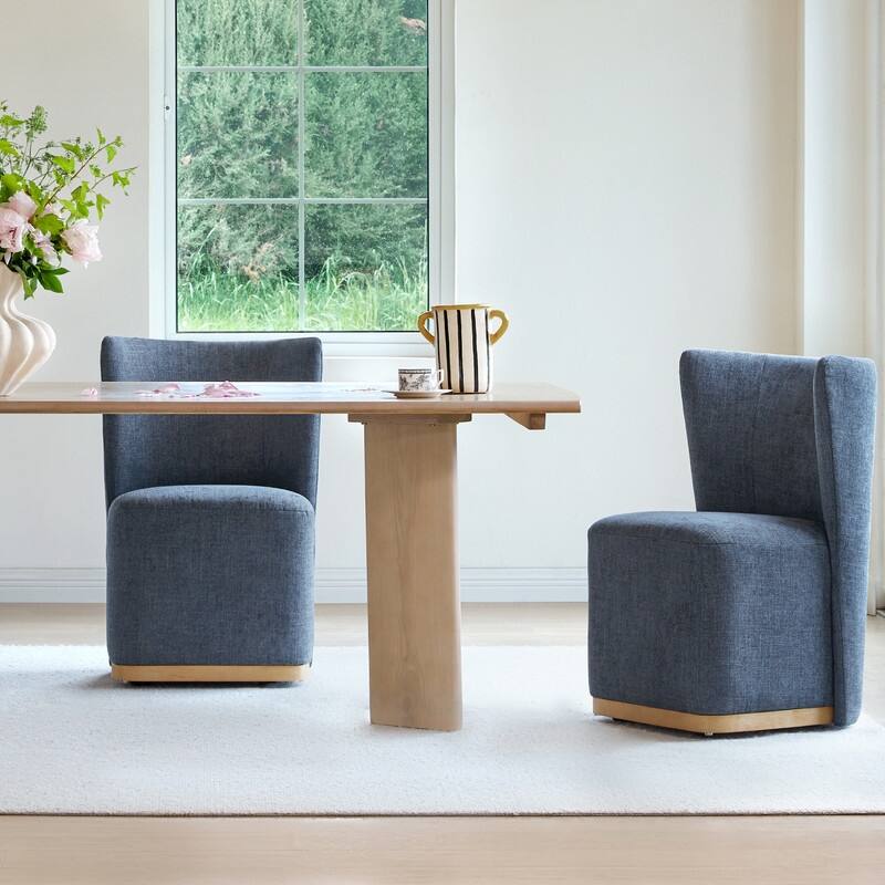 Brian Modern Dining Chairs with Casters&Wood Base Set of 2 - Wingback - Blue