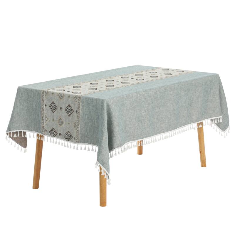 1 Pack Rectangle Tablecloth, Cotton Linen Spillproof Table Cover - Checkered Green - 55x79inch