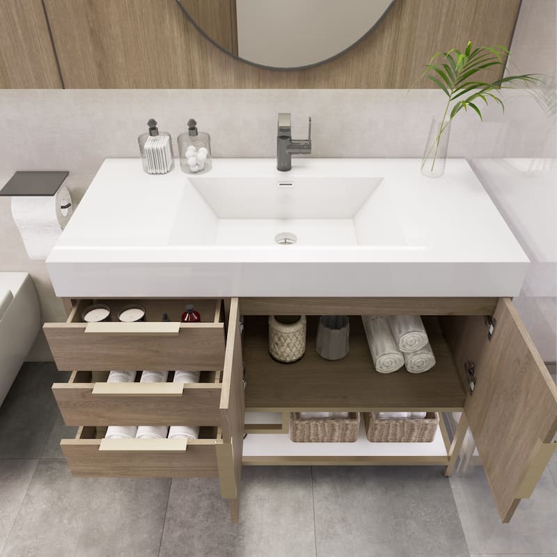 Noble 42" Free Standing Vanity (L Drawer) with Reinforced Acrylic Sink - 42" Width