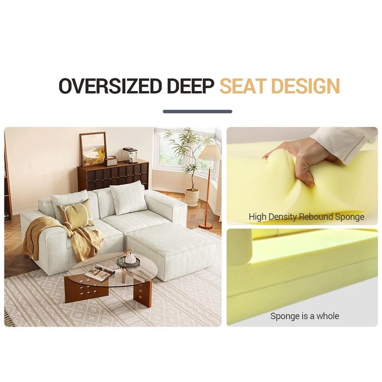 White 118 Inch 3 Seater Modular Sofa Bed with Footrest