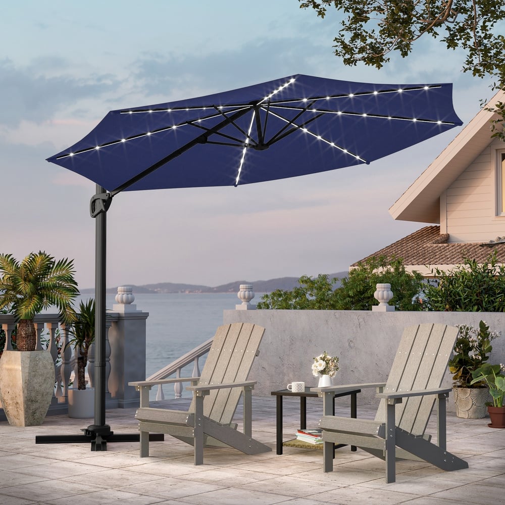 LIVOOSUN 10FT LED Round Cantilever Umbrella For Your Outdoor Space, Solution-Dyed Fabric, 360° Rotation System