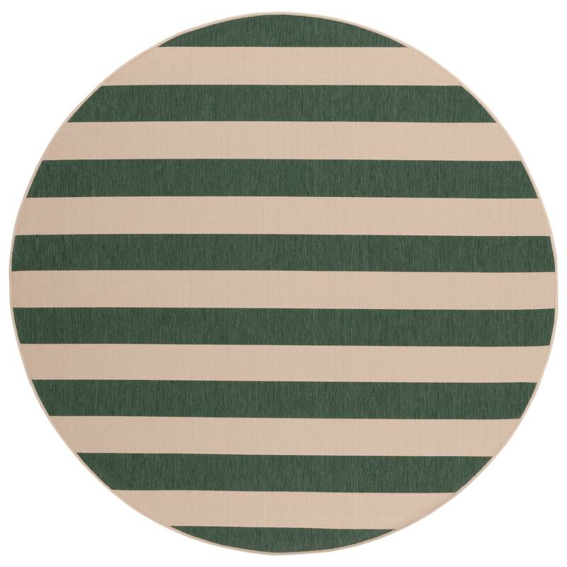 SAFAVIEH Courtyard Maysa Indoor/ Outdoor Waterproof Backyard Patio Rug - 6'7" Round - Beige/Dark Green