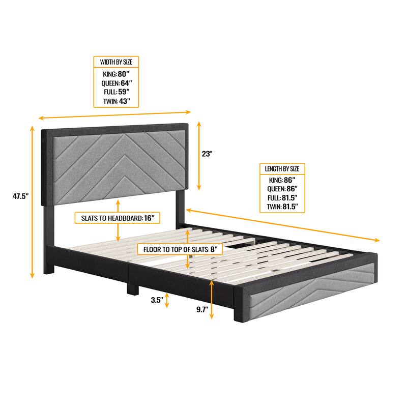 Boyd Sleep Barcelona Diagonal Linen Upholstered Platform Bed Frame
