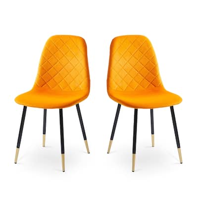 Set of 2 Dining Chair, Living Room Side Dining Chair with Metal Legs, Velvet Comfort Lounge Chair, Tufted Back Accent Chair