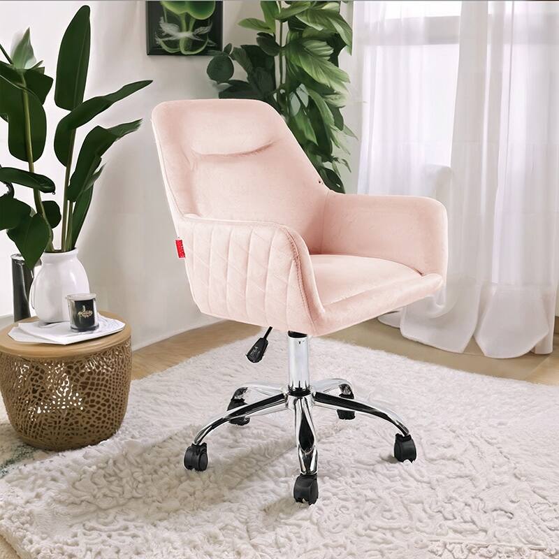 VANITII Accent Chair Swivel Vanity Chair Office Desk Chair With Wheels Modern Height Adjustable Pink/Grey/White - Pink