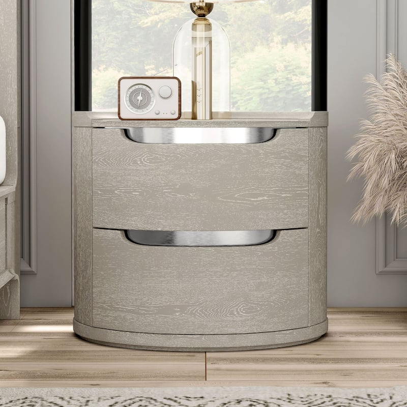 Furniture of America Addeso Modern Solid Wood 2-Drawer Nightstand - Light Grey