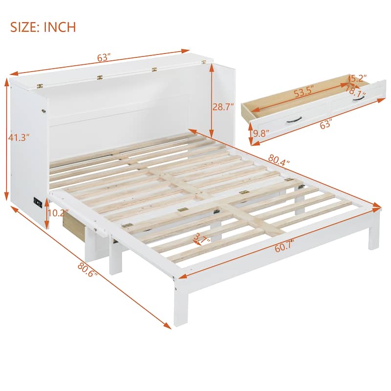 Queen Size Murphy Bed with Large Drawers for Small Bedroom