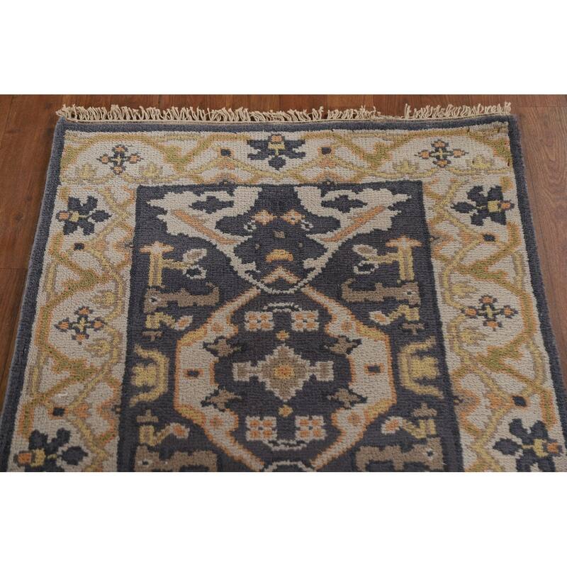Blue Oushak Runner Rug Hand-knotted Wool Carpet - 2'6"x 9'11"