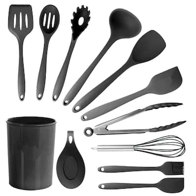 MegaChef 12 Piece Black Silicone Kitchen Utensil Set