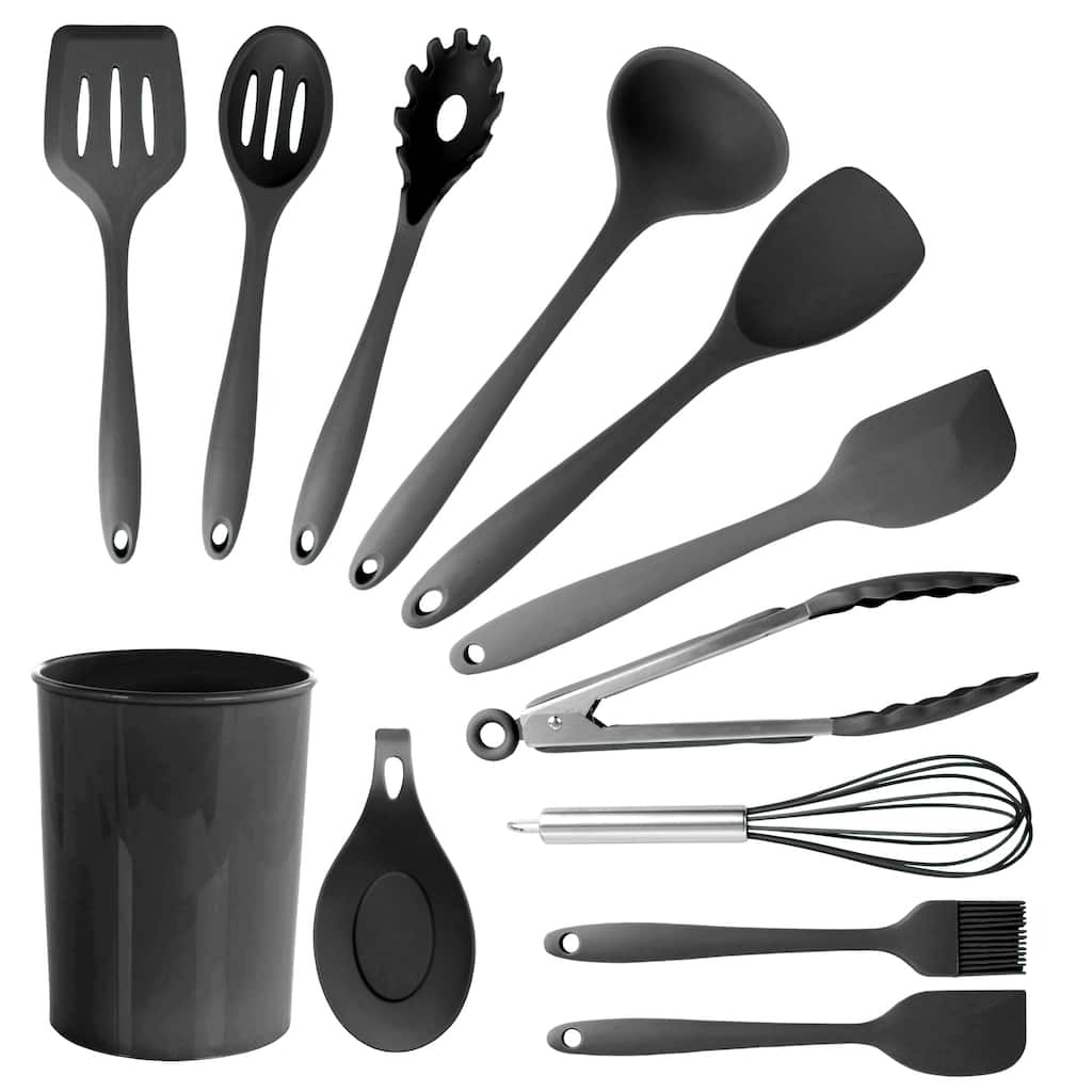 MegaChef 12 Piece Black Silicone Kitchen Utensil Set