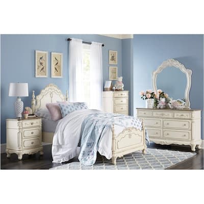 Merry 4 Piece Antique White Traditional Panel Bedroom Set