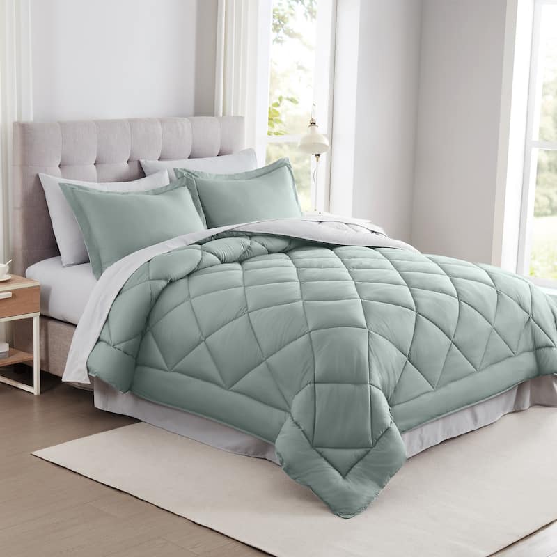 Modern Threads 7-Piece Reversible Comforter Set - Includes Comforter, Sheets, Pillowcases, Shams - Dusty Sage - Full