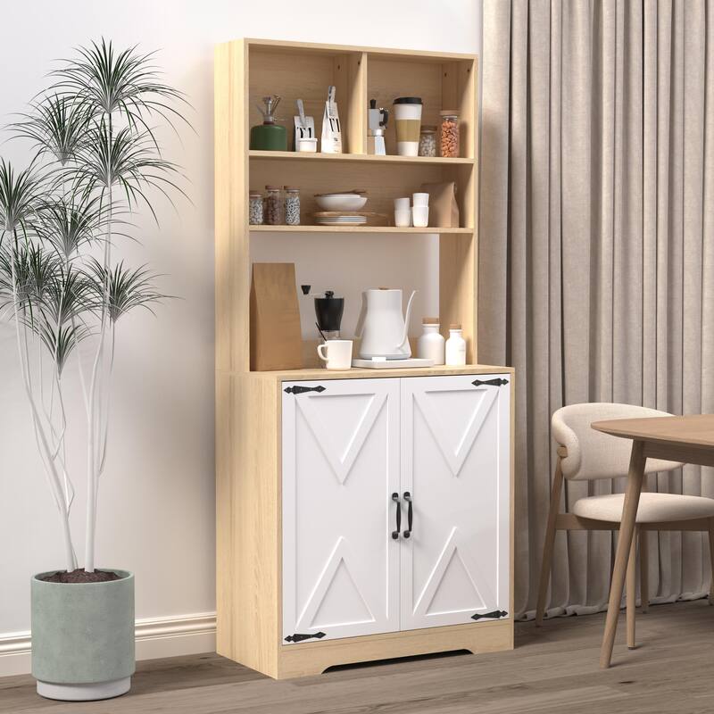 Kitchen Pantry Cabinet with 2 Doors, Freestanding Larder Cupboard with Shelves, Kitchen Hutch Cabinet with Microwave Stand
