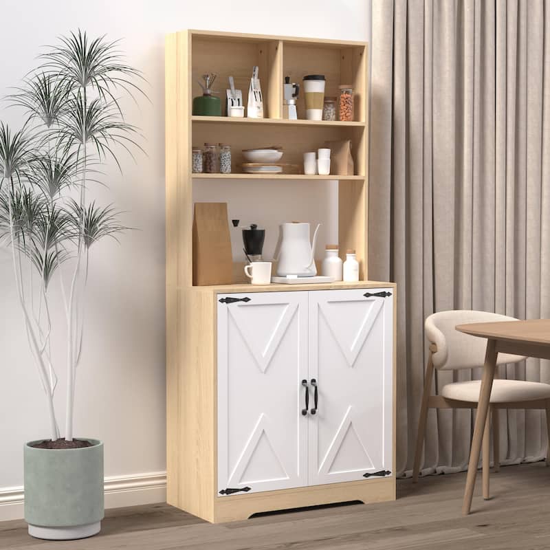 Pantry Cabinet with 2 Doors, 3-Tier Modern Kitchen Cabinet with Shelves, Freestanding Larder Cupboard