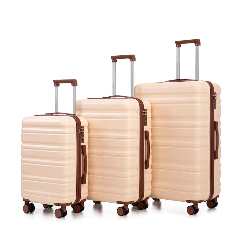 3PCS ABS Carry on Suitcase with Combination Lock - Beige