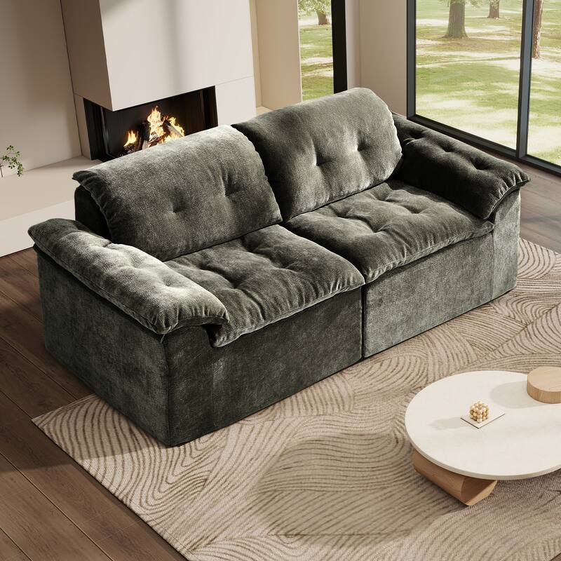 Rossetta Modular Design Cushioned Modular Chenille Fabric Sleeper Loveseat Sofa