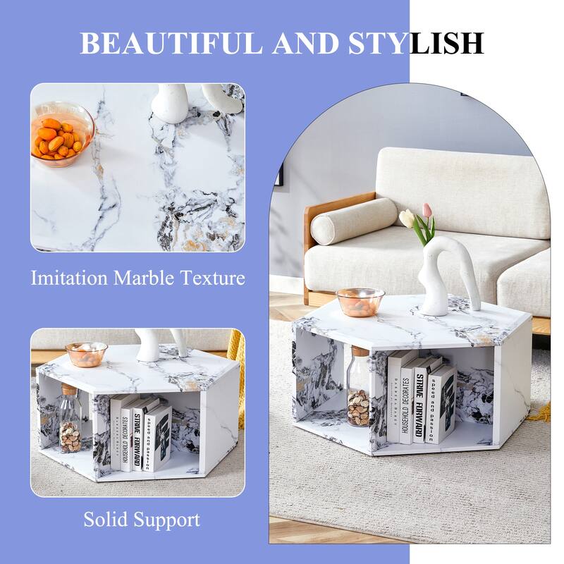 Modern 2-piece Hexagonal Coffee Table Set with Multifunctional Storage Space for Living Room