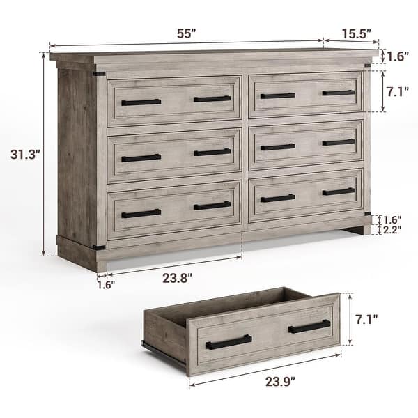 Farmhouse 6 Drawer Dresser for Bedroom Rustic Wood Chest of Drawers ...