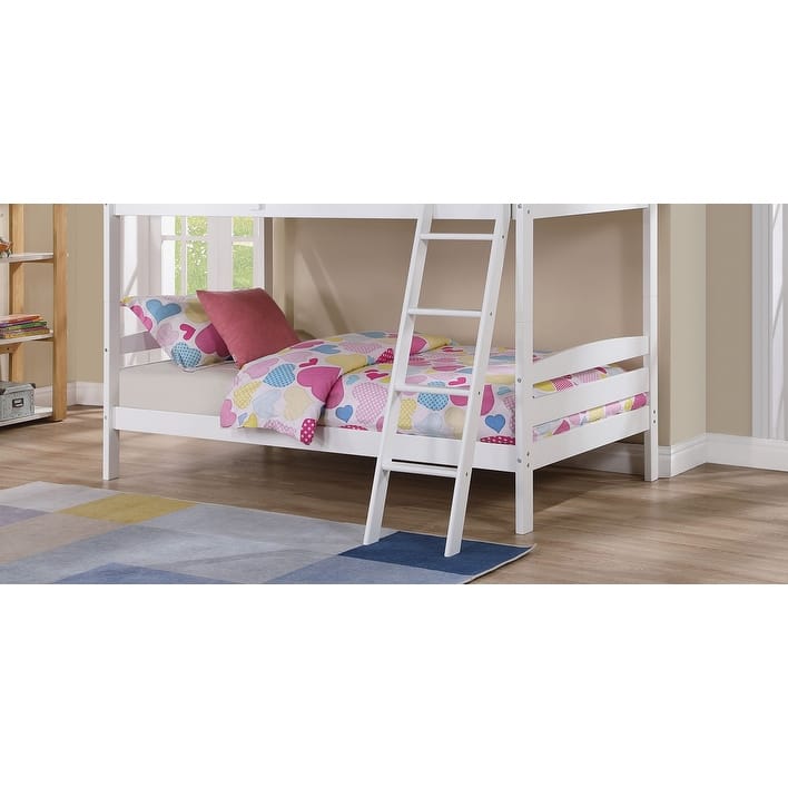 Twin-over-Twin Wood Bunk Bed with Slat Design and Angled Ladder