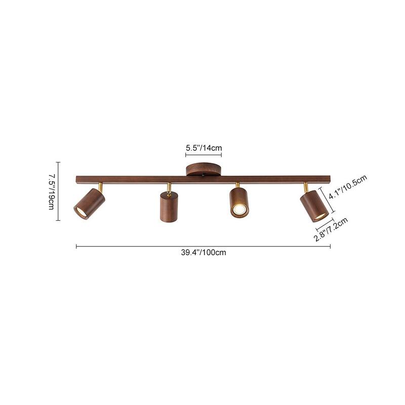 4-Light Walnut Wood Grain Adjustable Linear Track Light 39.4in