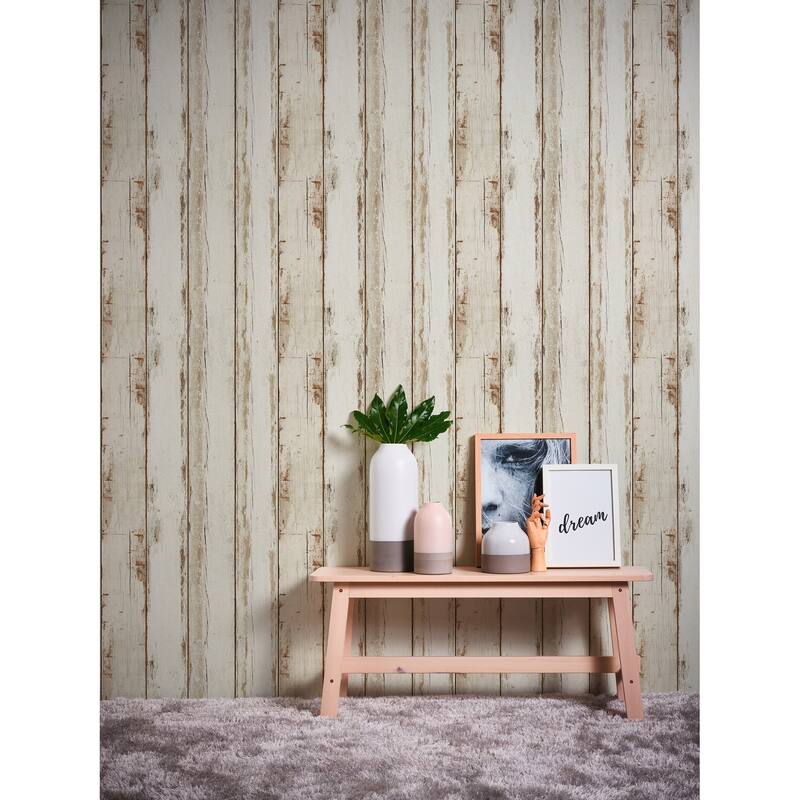 Galerie Wallcoverings Woods and Wicker Collection Wood Stripe Effect Matte Finish Vinyl on Non-woven Wallpaper Roll
