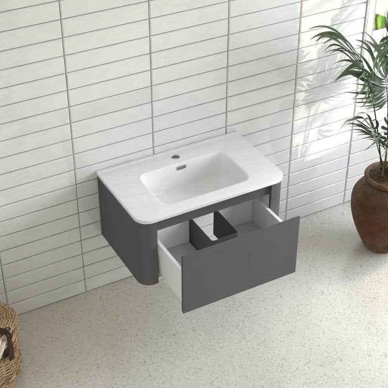 Floating Bathroom Vanity with Ceramic Sink Top Wall Mounted Cabinet