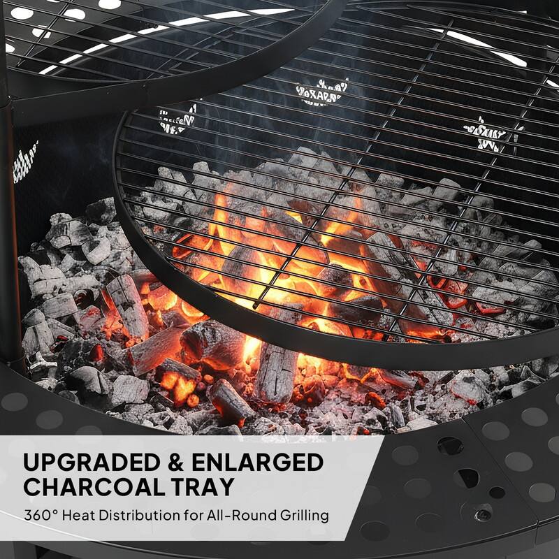 33 In. Heavy-Duty Charcoal Grill With Rotisserie And Dual Grilling Racks - N/A