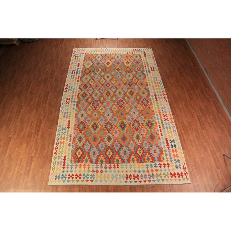 Southewestern Style Kilim Oriental Large Rug Hand-Woven Wool Carpet - 10'1"x 16'4"