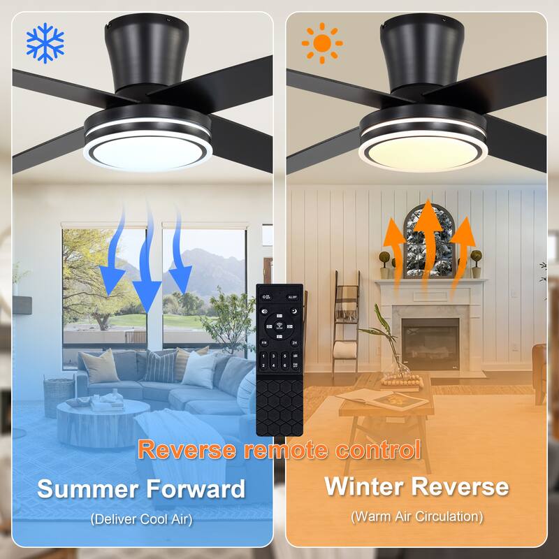 Cusp Barn 44" Low Profile Flush Mount Ceiling Fans with Lights and Remote, Modern 6 Speeds Quiet Reversible DC Motor Ceiling Fan
