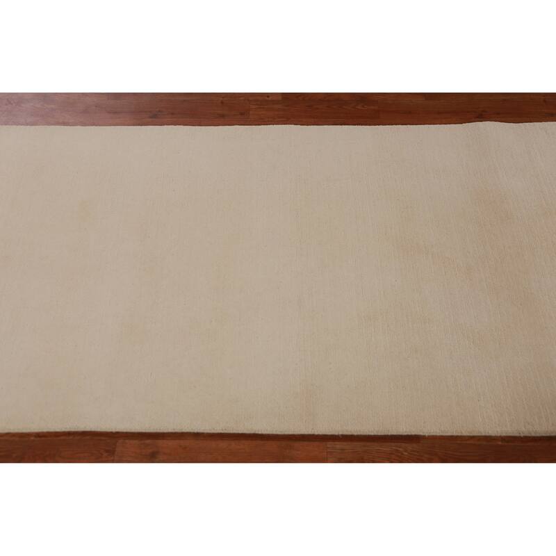 Hand Knotted Oriental 100% Wool Carpet Modern Solid Beige & Ivories Gabbeh Runner Rug - 10' 0'' X 3' 1''