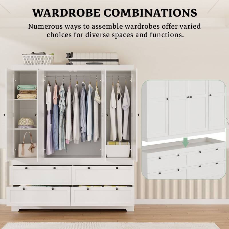 Meyreso White Modular Wardrobe Closet with Drawers, Convertible Stacking Armoire - N/A